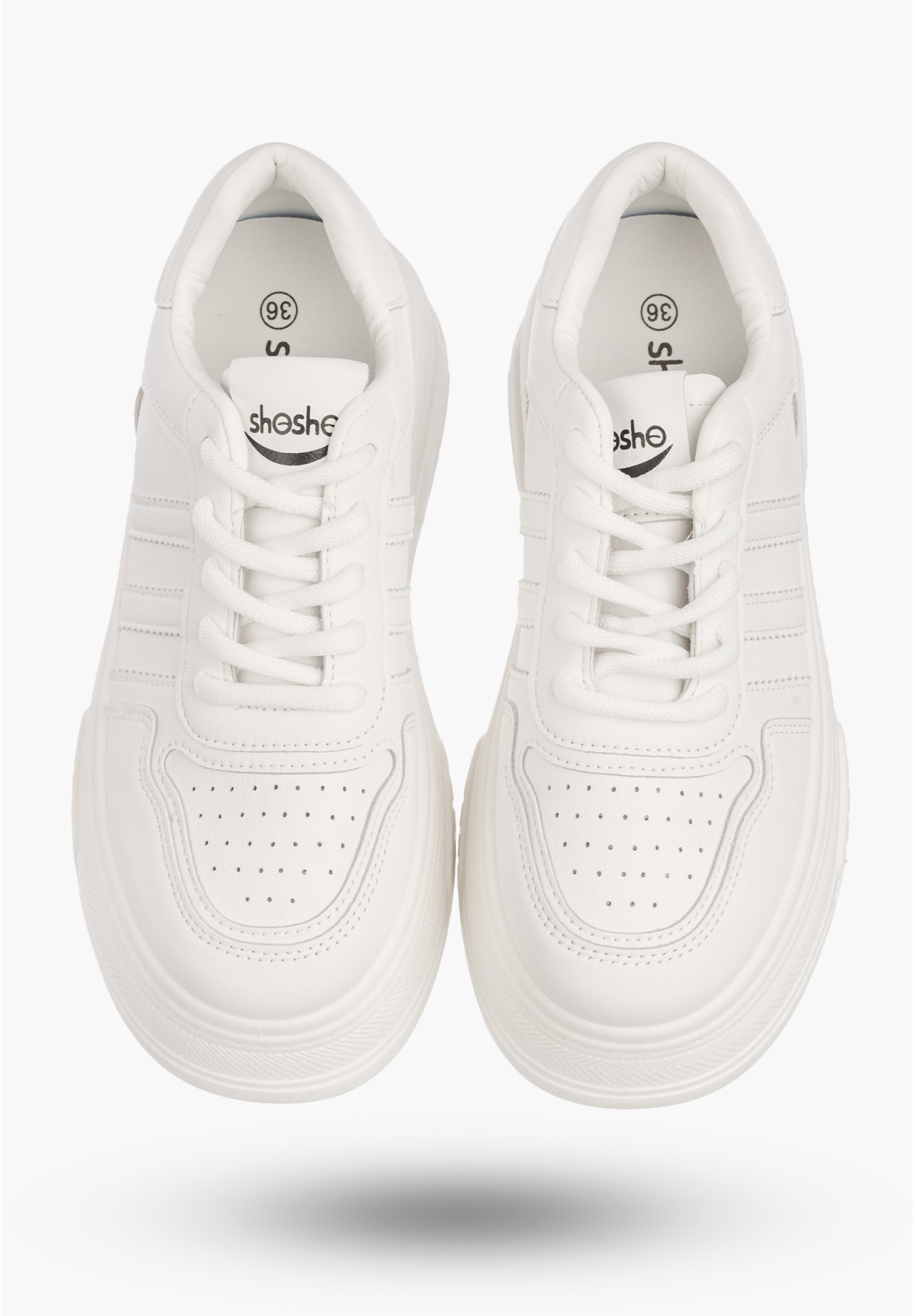 Sneakersy Damskie Ekoskóra Buty Na Platformie Klasyczne Casual Półbuty Białe ShoSho