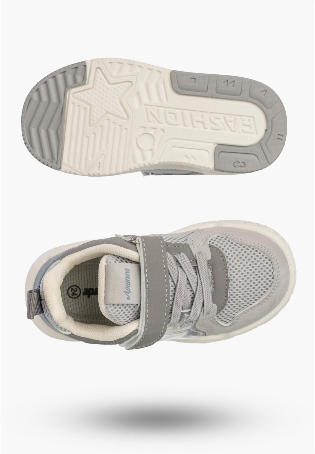 Sneakersy Dziecięce Buty Sportowe Na Rzepy Wygodne Lekkie Szare APAWWA Q925