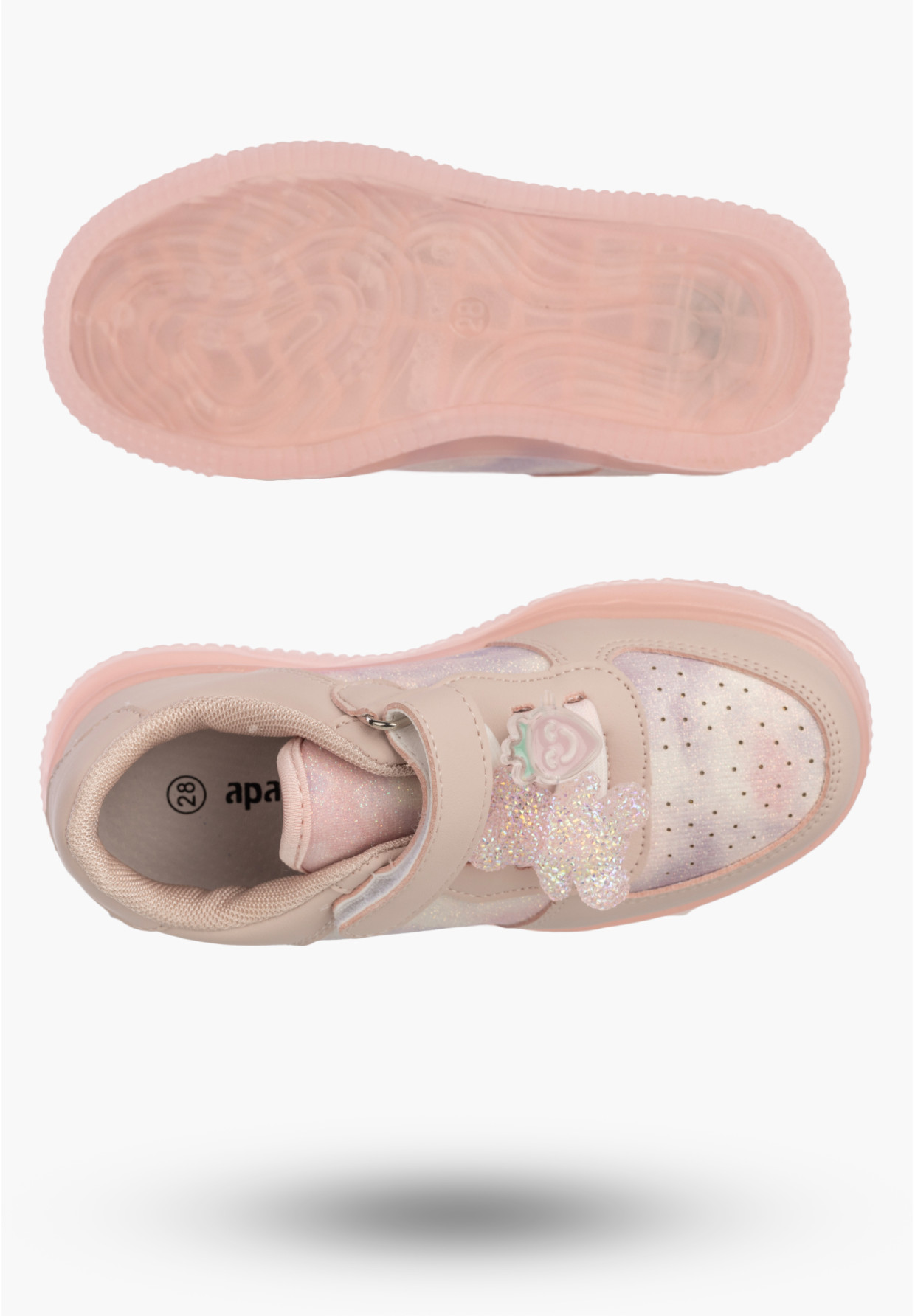 Sneakersy Dziecięce Buty Sportowe Na Rzepy Brokatowe Różowe APAWWA N618