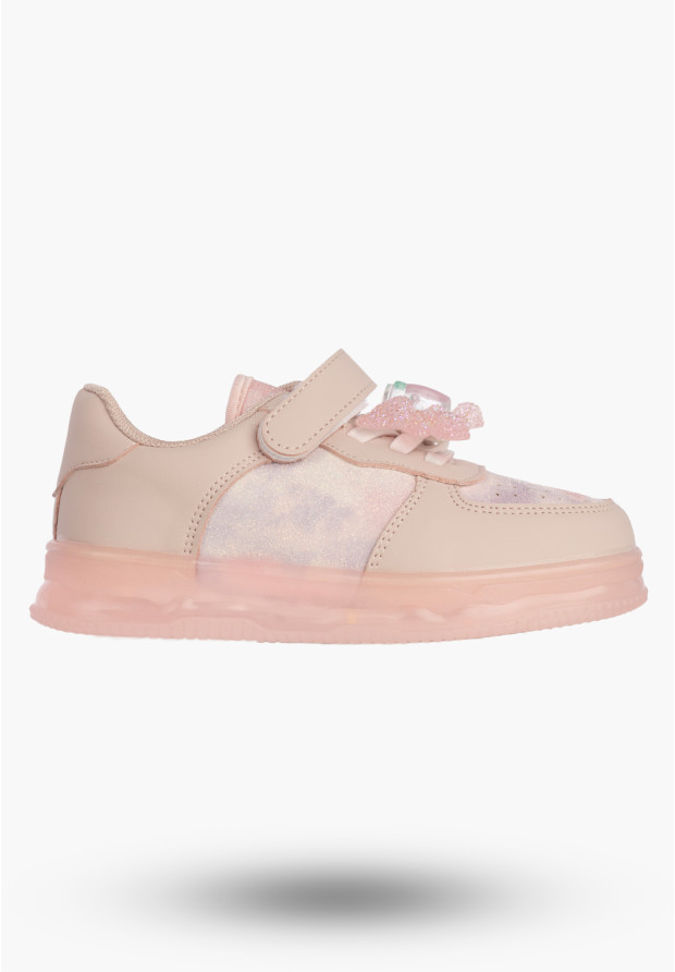Sneakersy Dziecięce Buty Sportowe Na Rzepy Brokatowe Różowe APAWWA N618