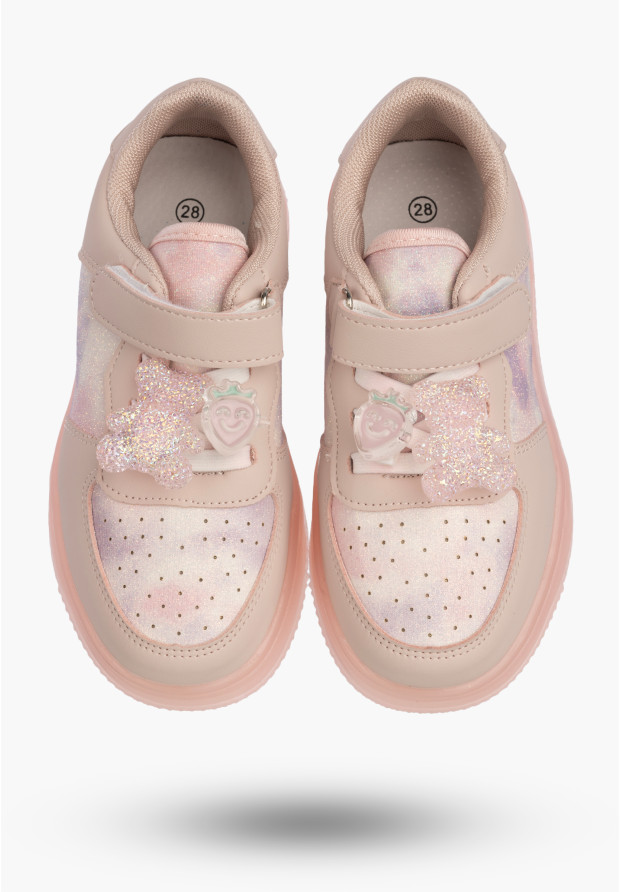 Sneakersy Dziecięce Buty Sportowe Na Rzepy Brokatowe Różowe APAWWA N618