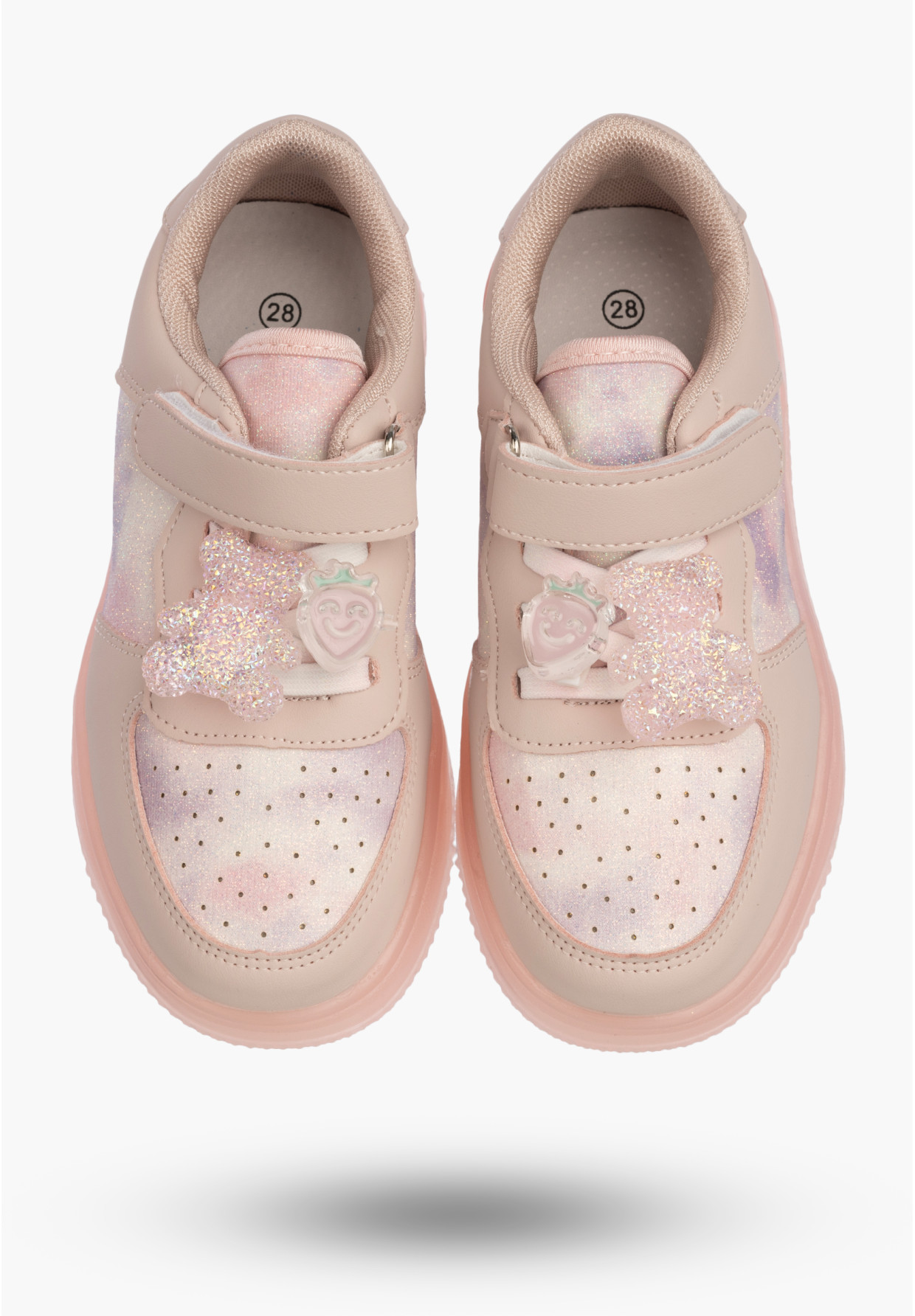 Sneakersy Dziecięce Buty Sportowe Na Rzepy Brokatowe Różowe APAWWA N618