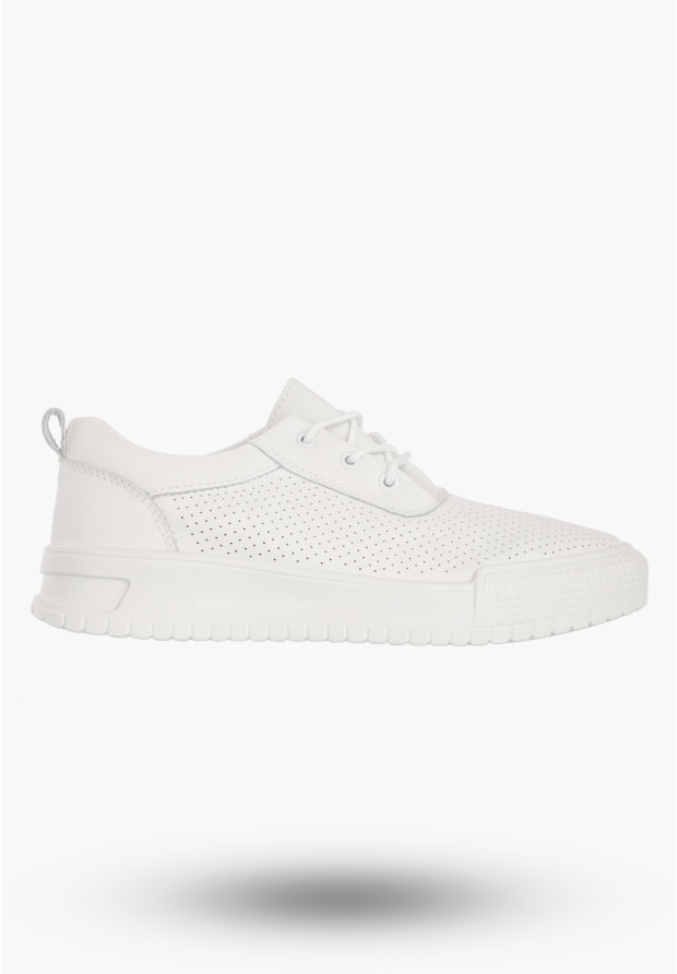 Sneakersy Damskie Skórzane Buty Ażurowe Półbuty Casual Białe Goodin