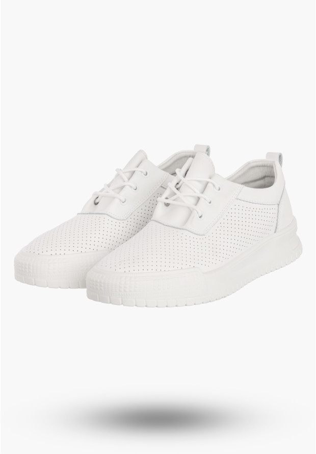 Sneakersy Damskie Skórzane Buty Ażurowe Półbuty Casual Białe Goodin