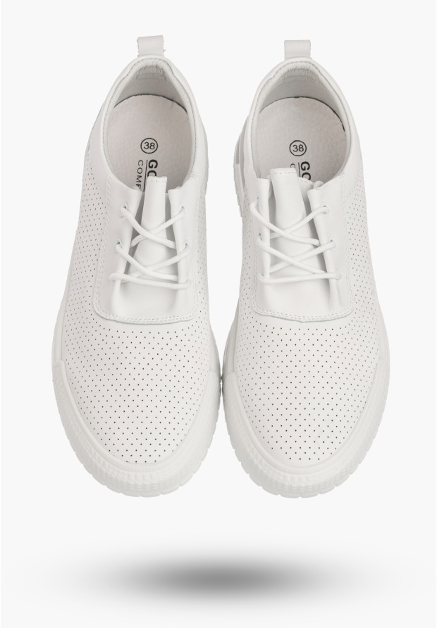 Sneakersy Damskie Skórzane Buty Ażurowe Półbuty Casual Białe Goodin
