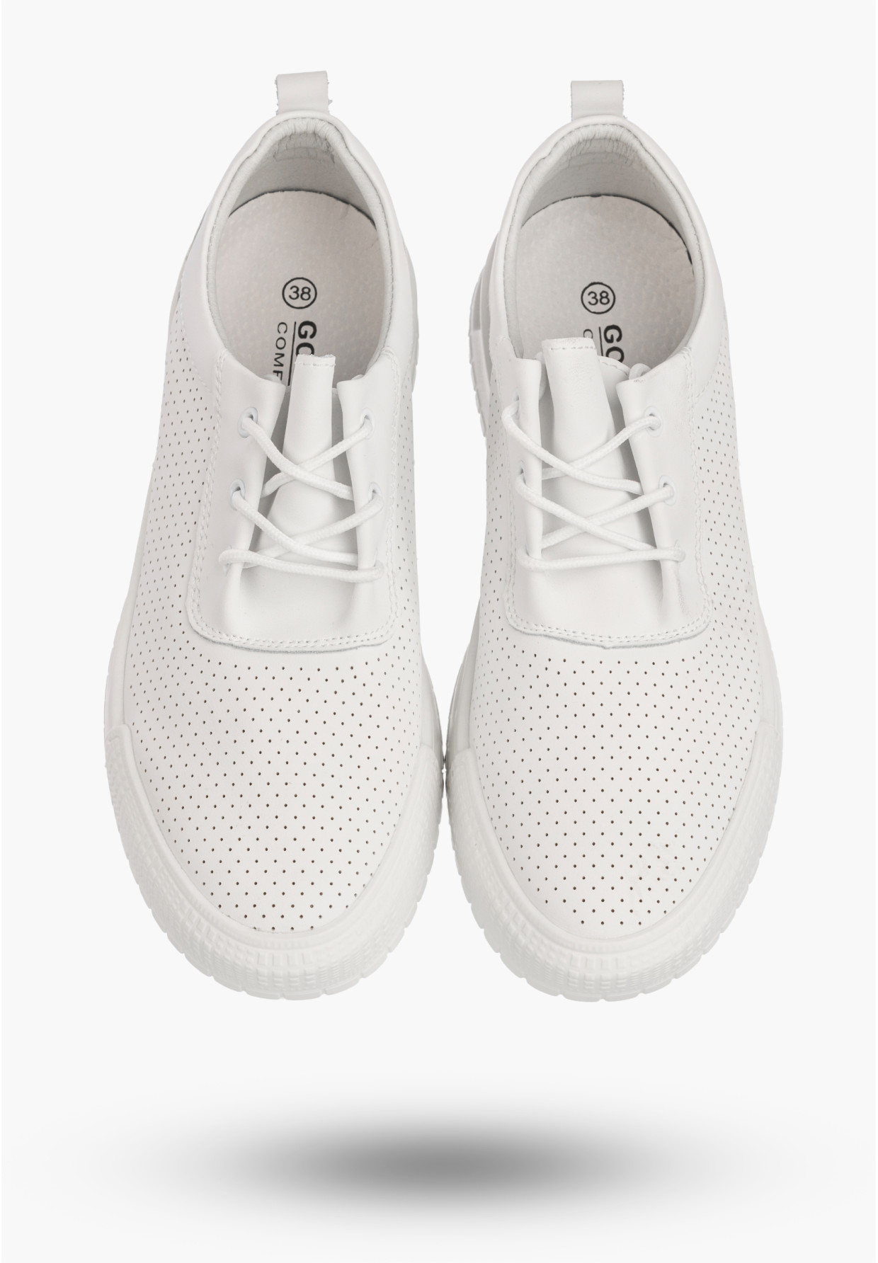 Sneakersy Damskie Skórzane Buty Ażurowe Półbuty Casual Białe Goodin