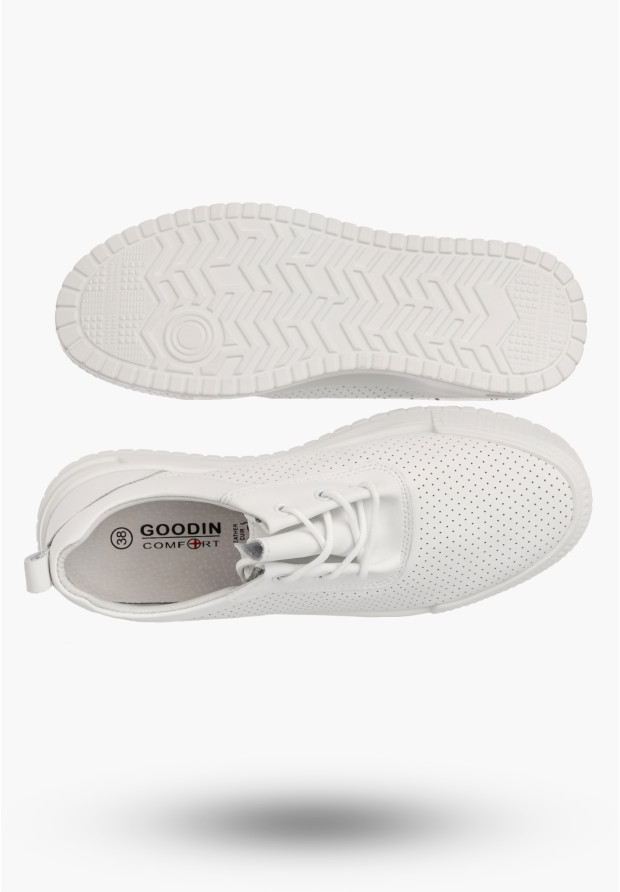 Sneakersy Damskie Skórzane Buty Ażurowe Półbuty Casual Białe Goodin