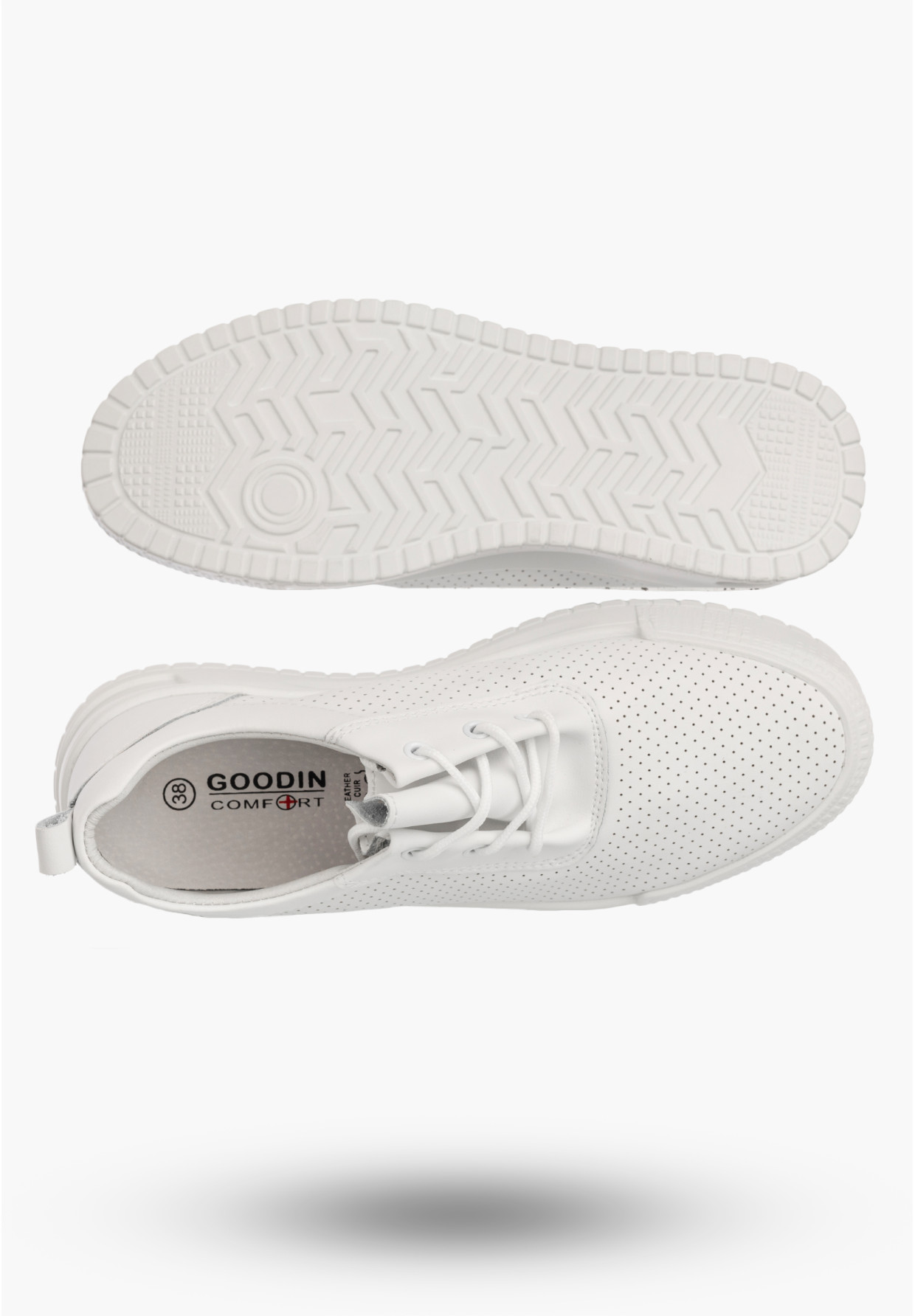 Sneakersy Damskie Skórzane Buty Ażurowe Półbuty Casual Białe Goodin