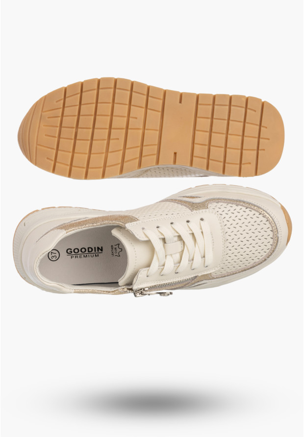 Sneakersy Damskie Skórzane Buty Sportowe Półbuty Casual Beżowe Goodin
