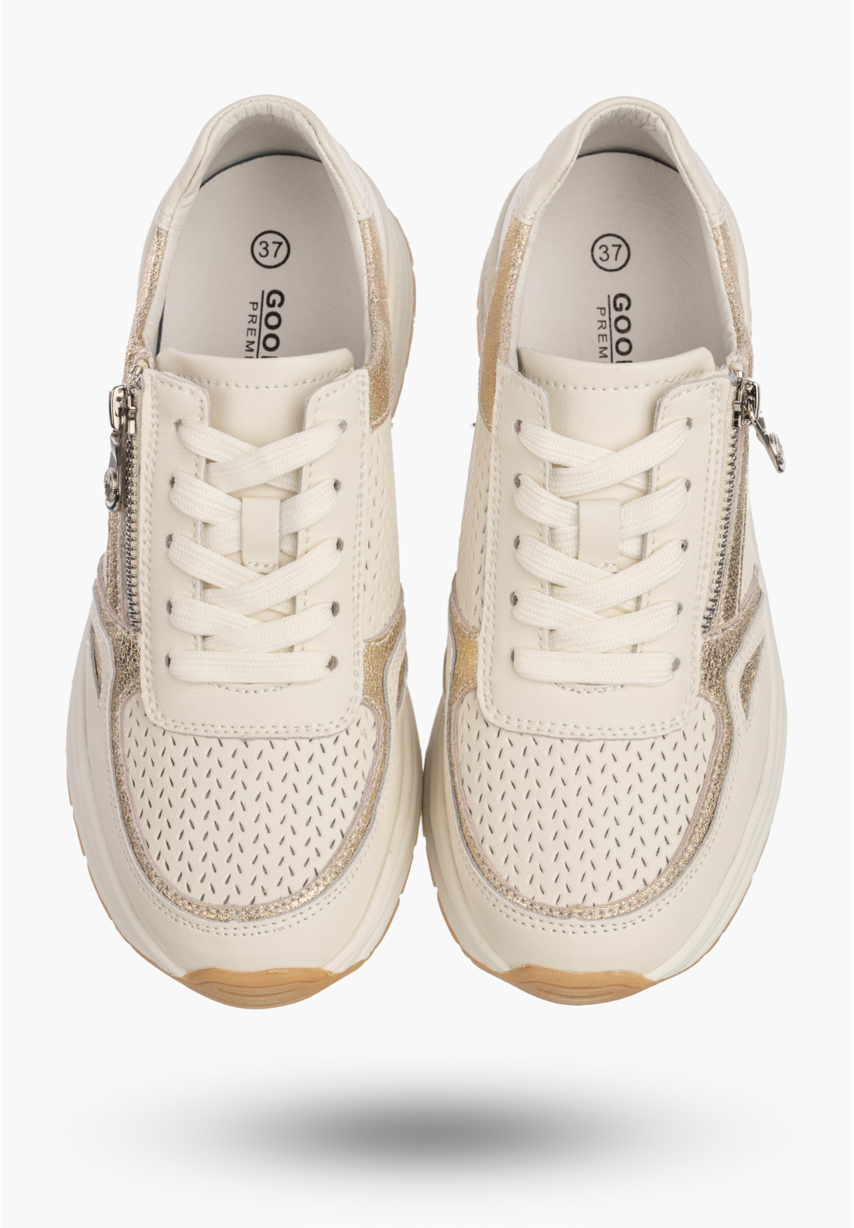 Sneakersy Damskie Skórzane Buty Sportowe Półbuty Casual Beżowe Goodin