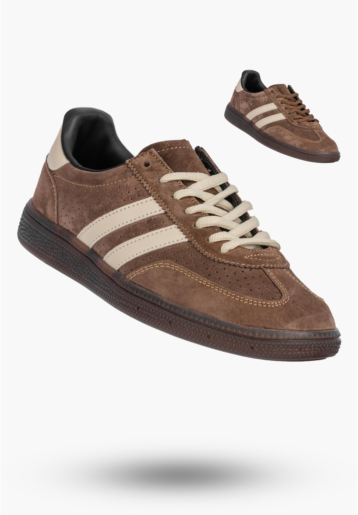 Sneakersy Damskie Skórzane Buty Sportowe Zamszowe Brązowe