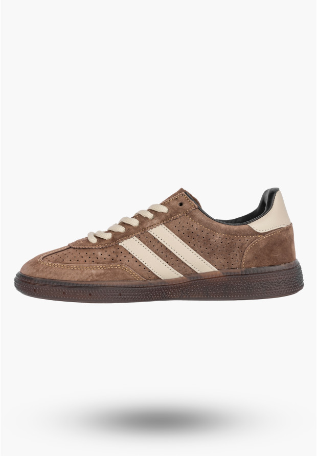 Sneakersy Damskie Skórzane Buty Sportowe Zamszowe Brązowe