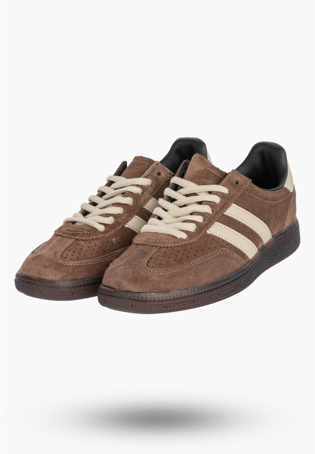 Sneakersy Damskie Skórzane Buty Sportowe Zamszowe Brązowe