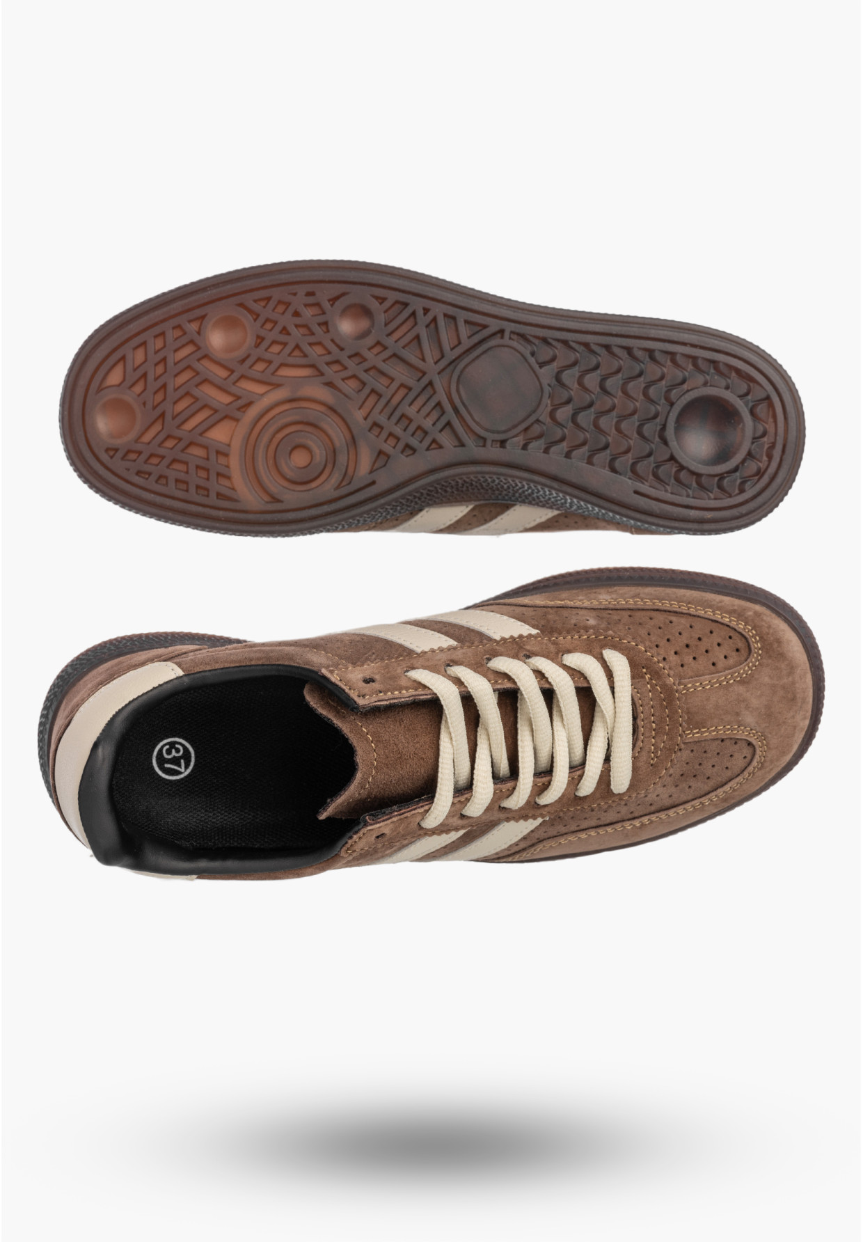 Sneakersy Damskie Skórzane Buty Sportowe Zamszowe Brązowe