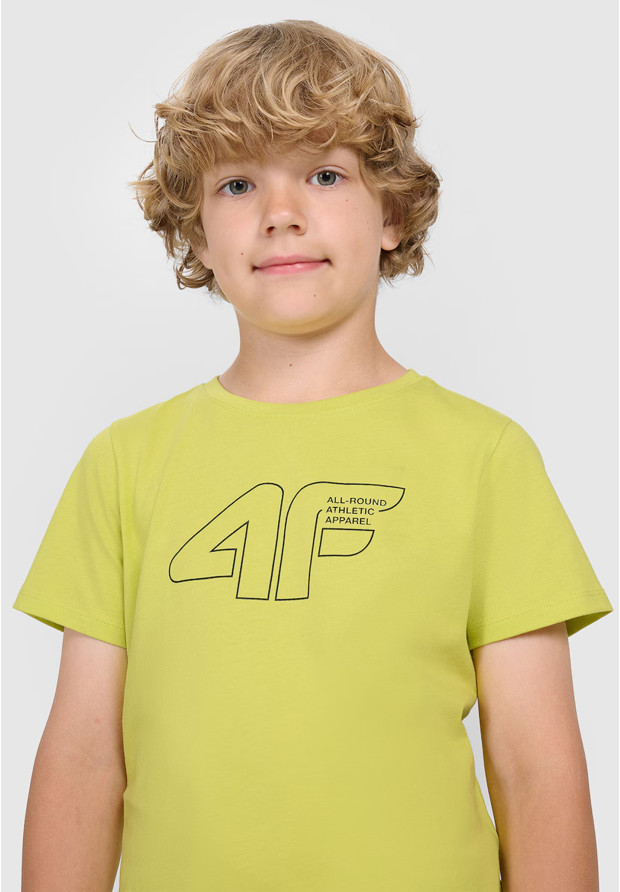 Koszulka Chłopięca 4F T-shirt Z Logo Ciemny Limonkowy 4FJWAW25TTSHM2417