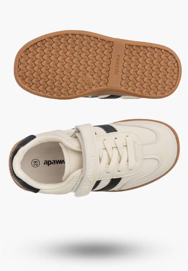 Sneakersy Dziecięce Trampki Buty Na Rzepy Skórzana Wkładka Beżowe APAWWA
