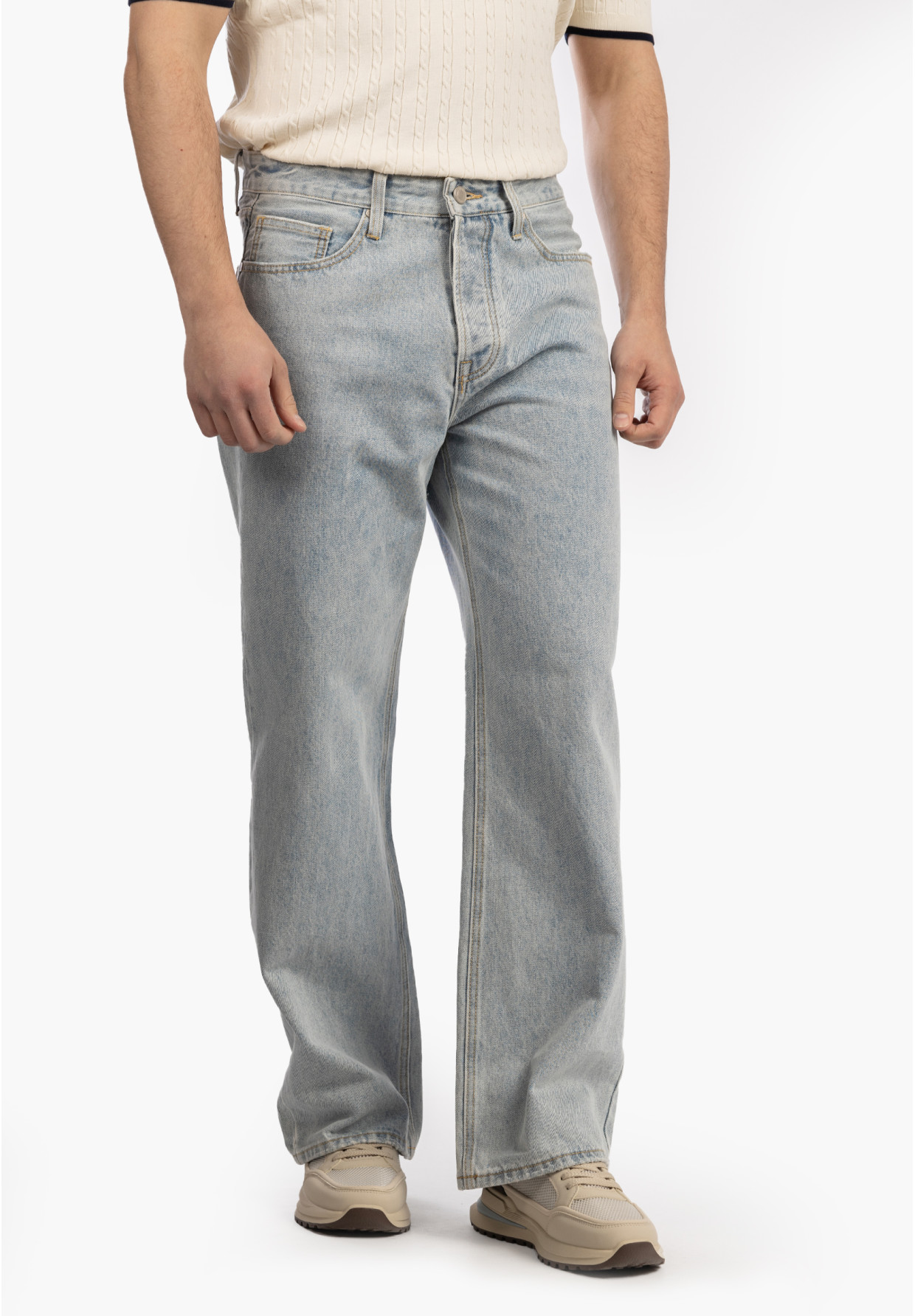 Jeansy Męskie Jeansowe Proste Luźne Straight Spodnie Jasny Denim