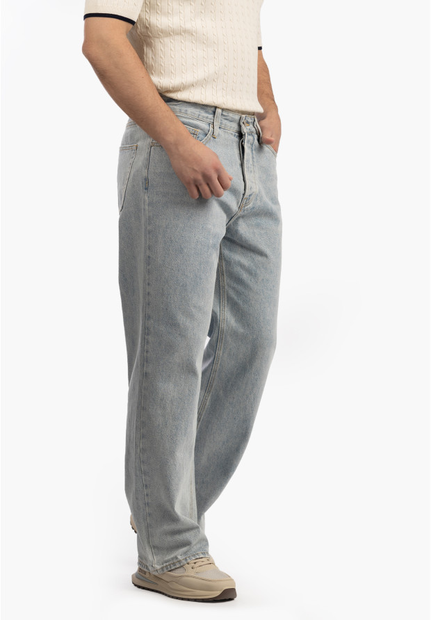 Jeansy Męskie Jeansowe Proste Luźne Straight Spodnie Jasny Denim