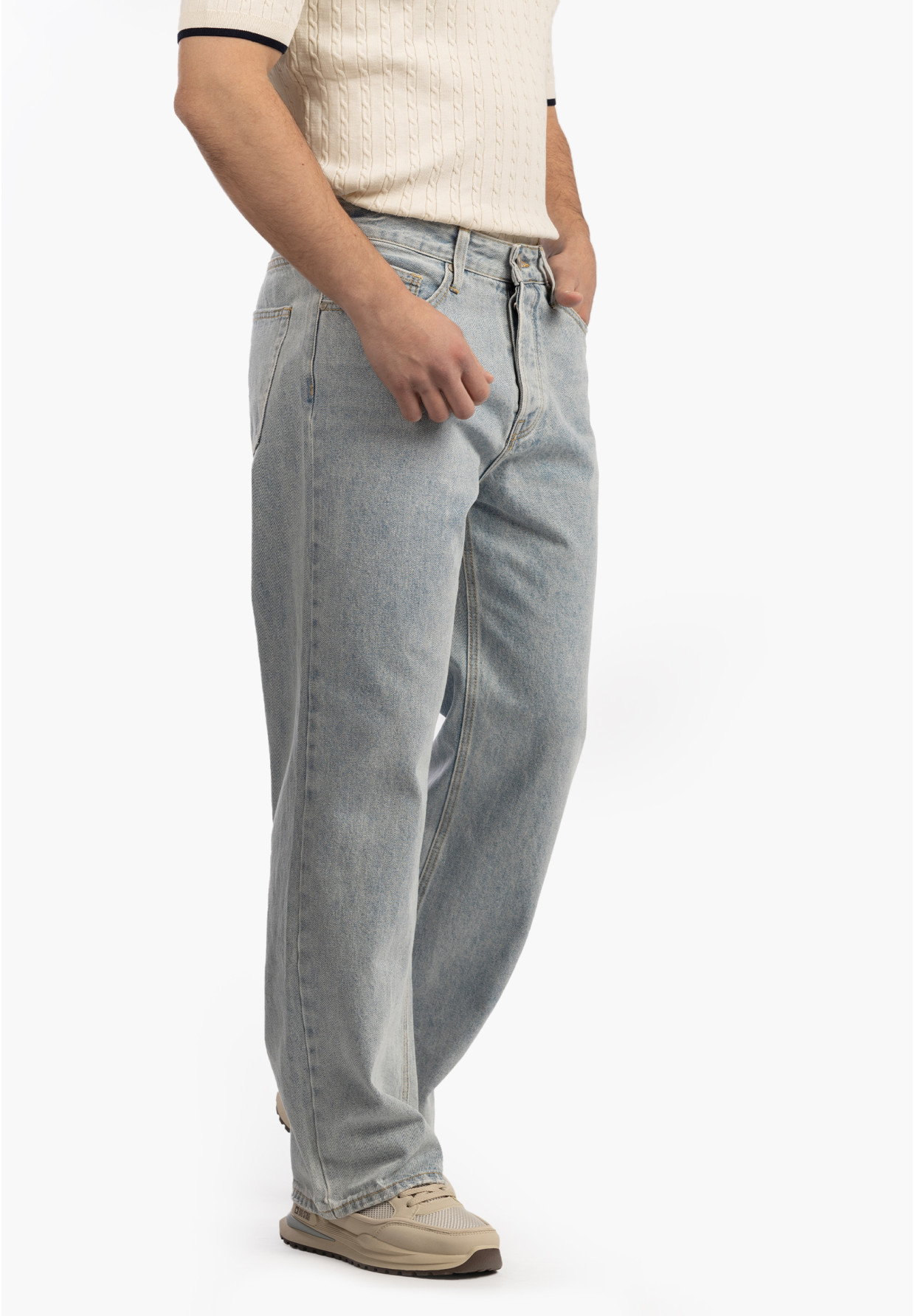 Jeansy Męskie Jeansowe Proste Luźne Straight Spodnie Jasny Denim