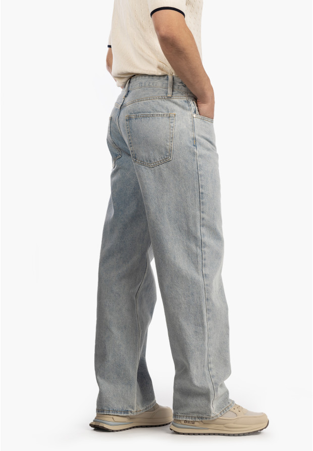 Jeansy Męskie Jeansowe Proste Luźne Straight Spodnie Jasny Denim