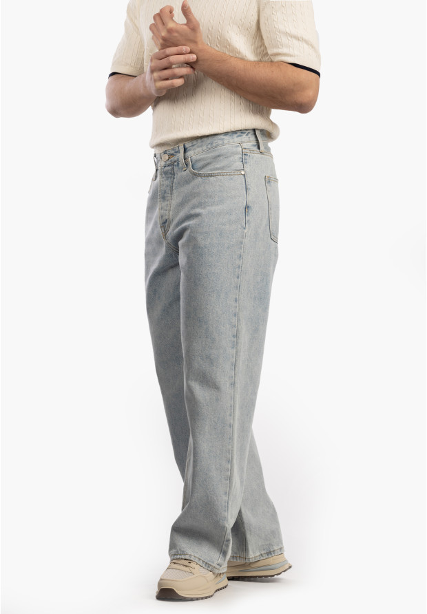 Jeansy Męskie Jeansowe Proste Luźne Straight Spodnie Jasny Denim