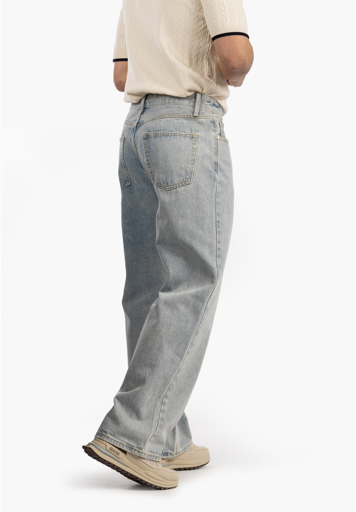 Jeansy Męskie Jeansowe Proste Luźne Straight Spodnie Jasny Denim