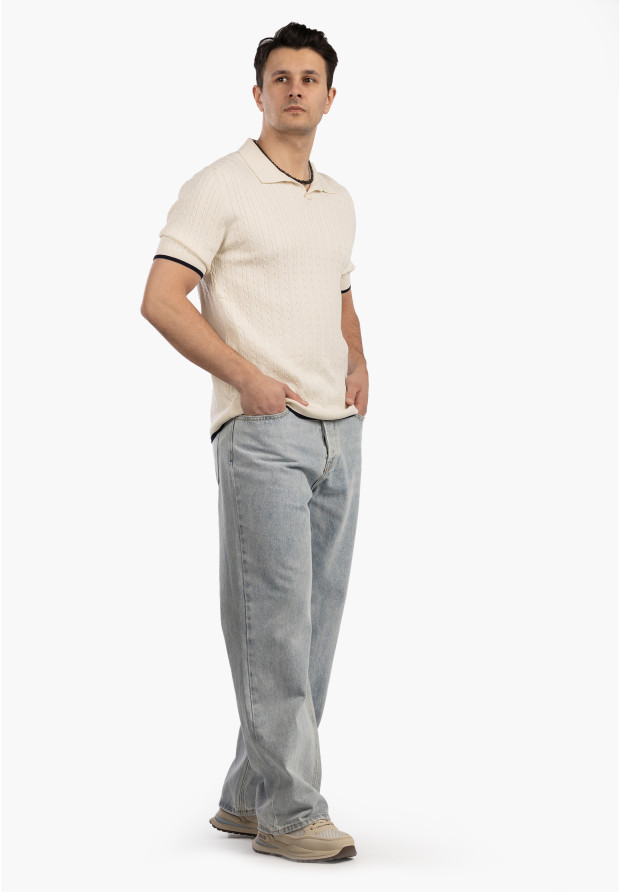 Jeansy Męskie Jeansowe Proste Luźne Straight Spodnie Jasny Denim