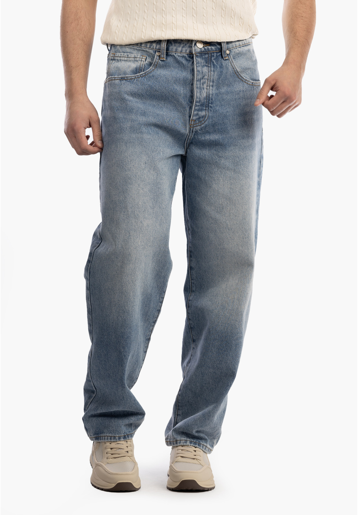 Jeansy Męskie Jeansowe Proste Luźne Straight Spodnie Ciemny Denim
