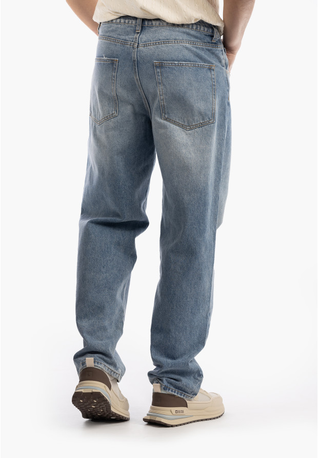 Jeansy Męskie Jeansowe Proste Luźne Straight Spodnie Ciemny Denim