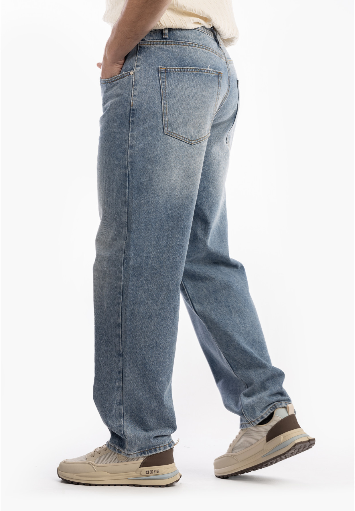 Jeansy Męskie Jeansowe Proste Luźne Straight Spodnie Ciemny Denim