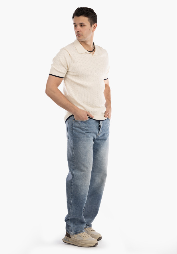 Jeansy Męskie Jeansowe Proste Luźne Straight Spodnie Ciemny Denim