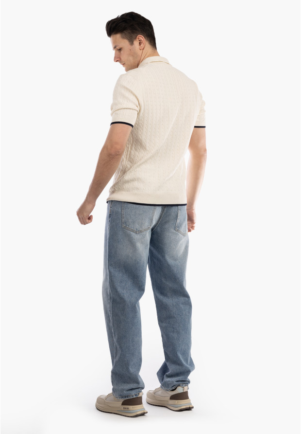 Jeansy Męskie Jeansowe Proste Luźne Straight Spodnie Ciemny Denim
