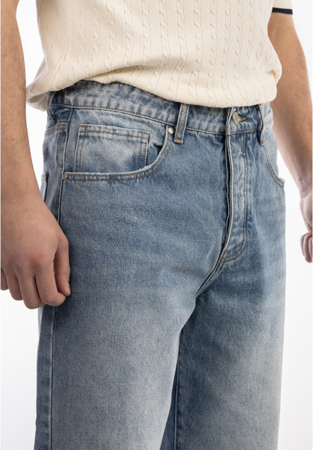 Jeansy Męskie Jeansowe Proste Luźne Straight Spodnie Ciemny Denim