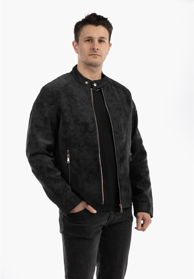 Kurtka Męska Ramoneska Ekoskóra Biker Elegancka ze stójką Czarna KYMAXX