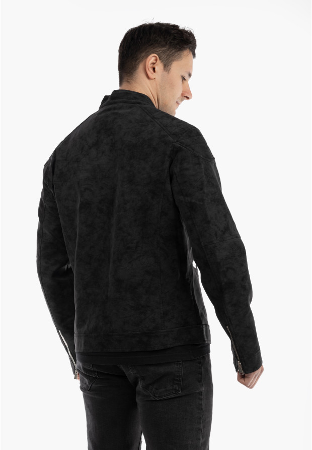 Kurtka Męska Ramoneska Ekoskóra Biker Elegancka ze stójką Czarna KYMAXX