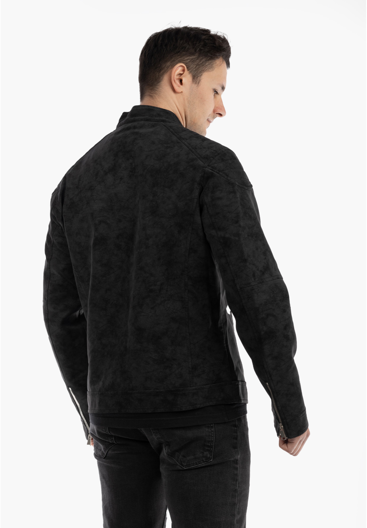 Kurtka Męska Ramoneska Ekoskóra Biker Elegancka ze stójką Czarna KYMAXX