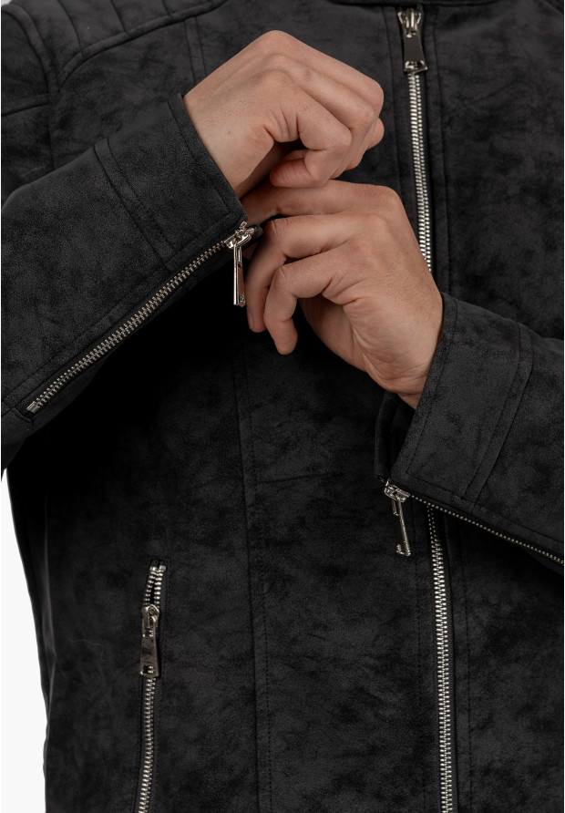 Kurtka Męska Ramoneska Ekoskóra Biker Elegancka ze stójką Czarna KYMAXX