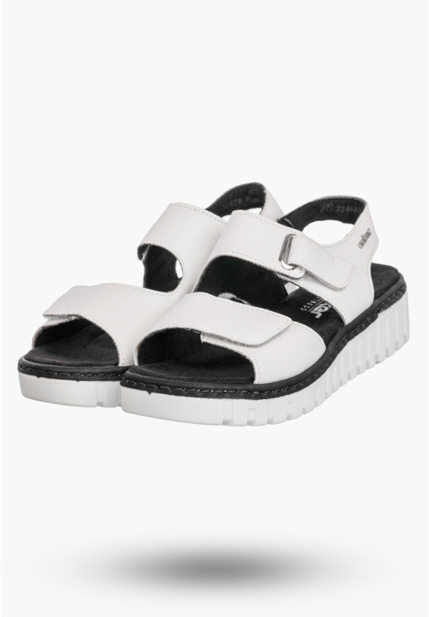 Sandały Damskie Skórzane RIEKER Buty Na Platformie na rzepy Białe V1382-80
