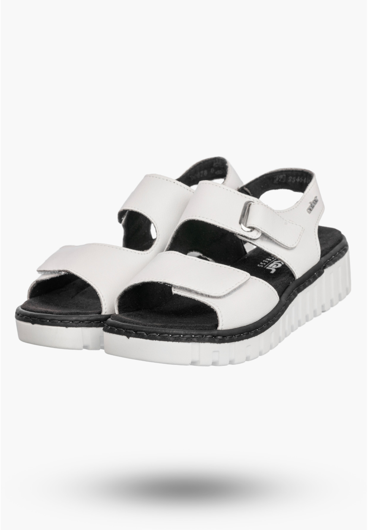 Sandały Damskie Skórzane RIEKER Buty Na Platformie na rzepy Białe V1382-80