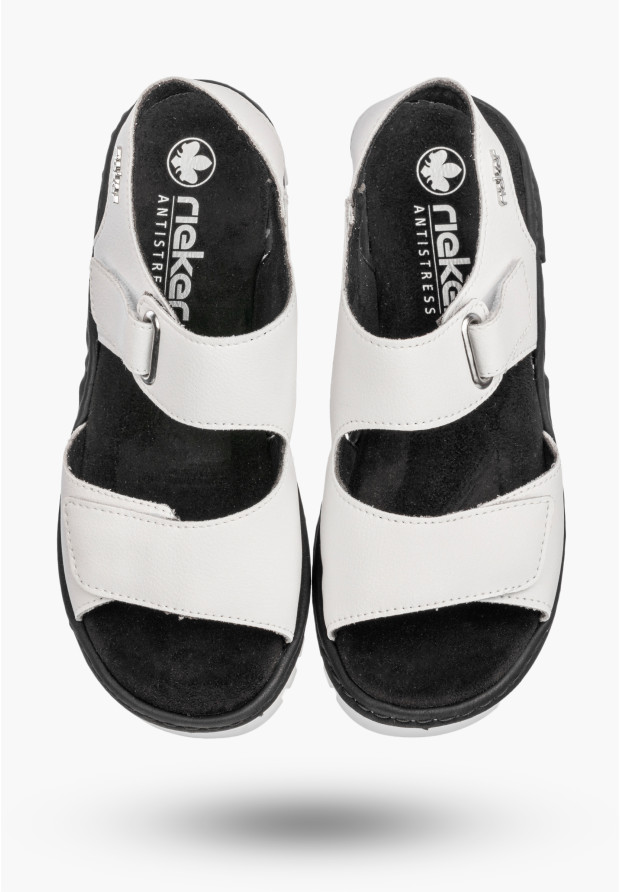 Sandały Damskie Skórzane RIEKER Buty Na Platformie na rzepy Białe V1382-80
