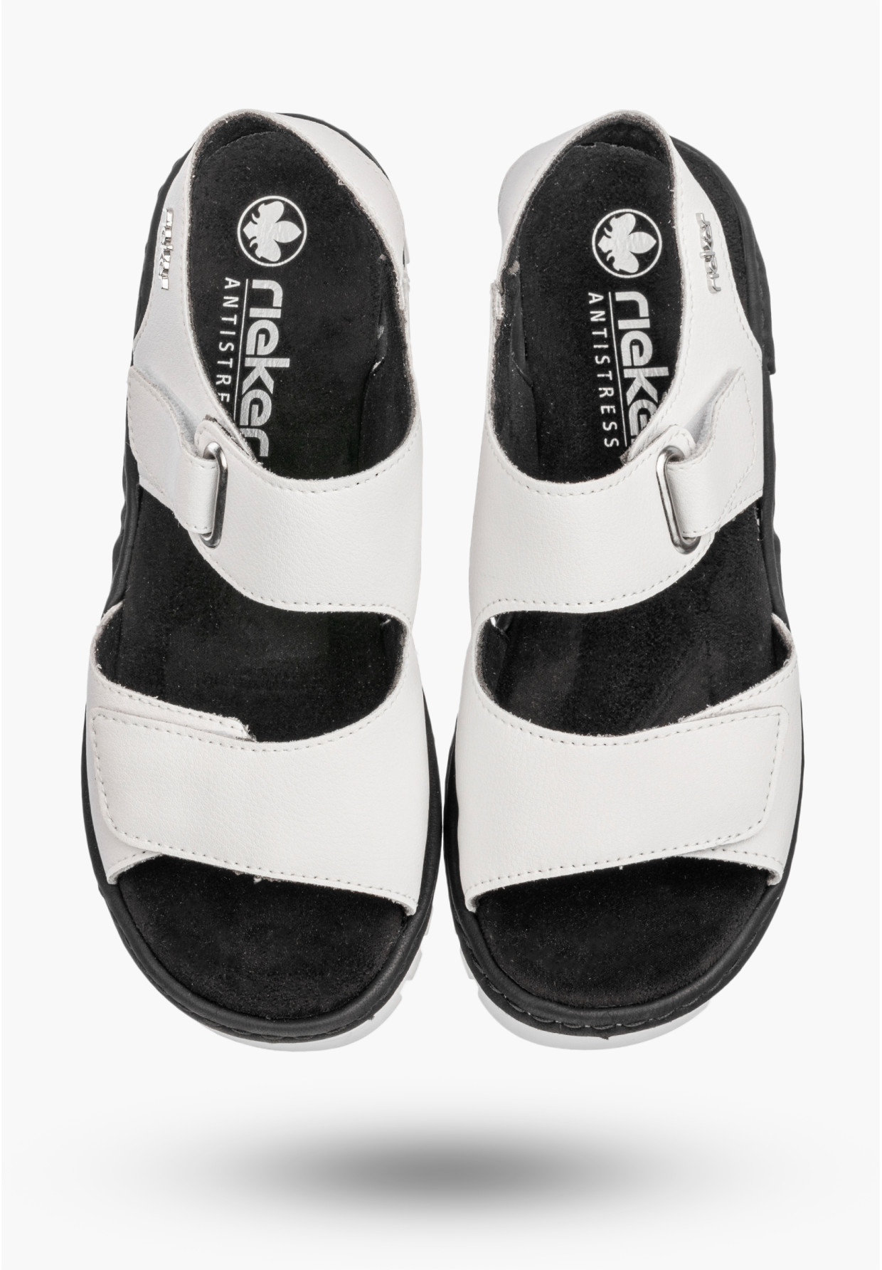 Sandały Damskie Skórzane RIEKER Buty Na Platformie na rzepy Białe V1382-80