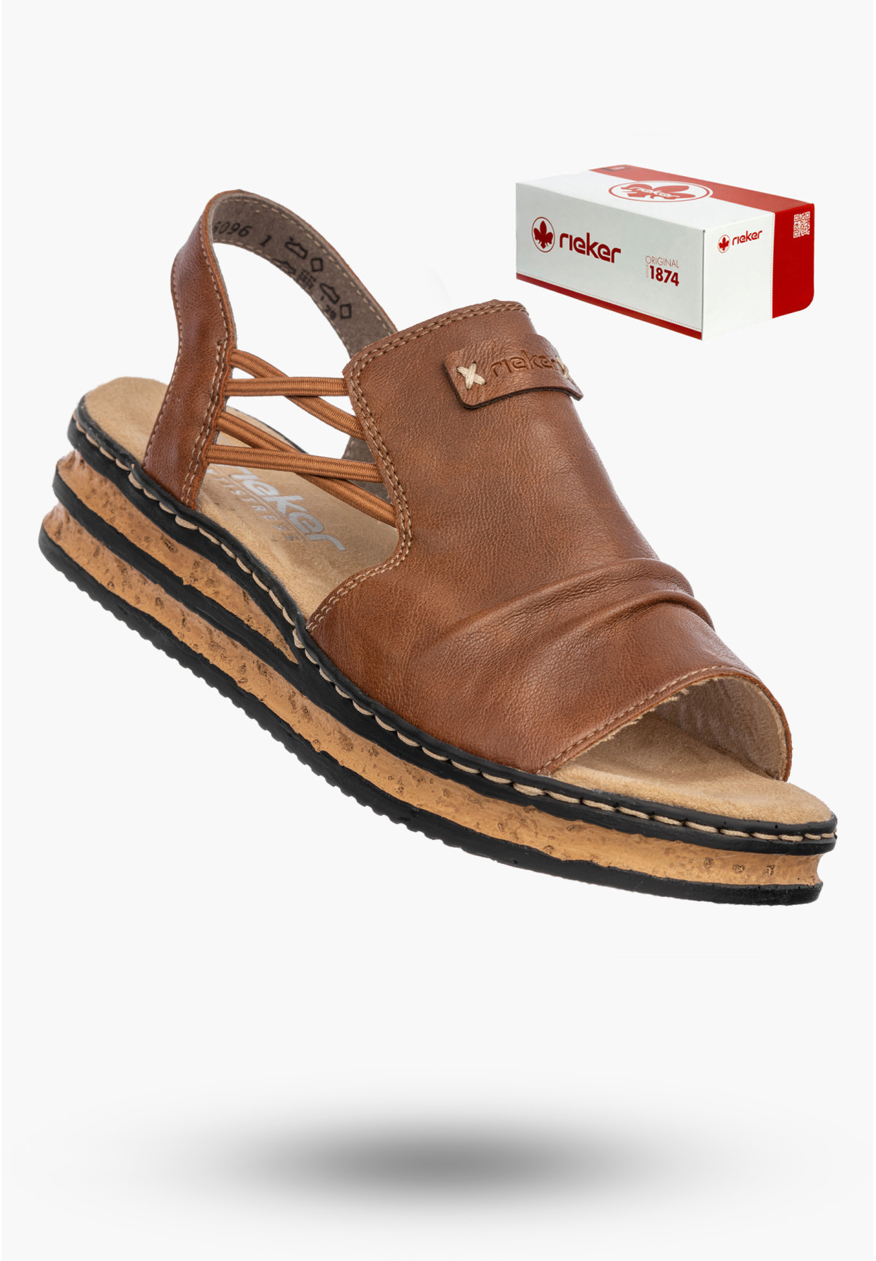 Sandały Damskie Ekoskóra RIEKER Buty Na Koturnie Brązowe 62962-22