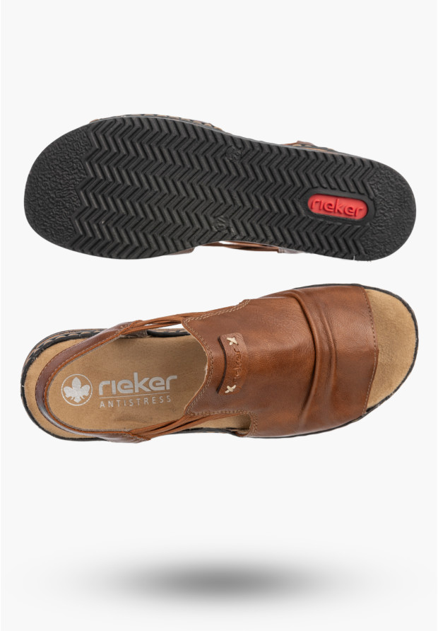 Sandały Damskie Ekoskóra RIEKER Buty Na Koturnie Brązowe 62962-22