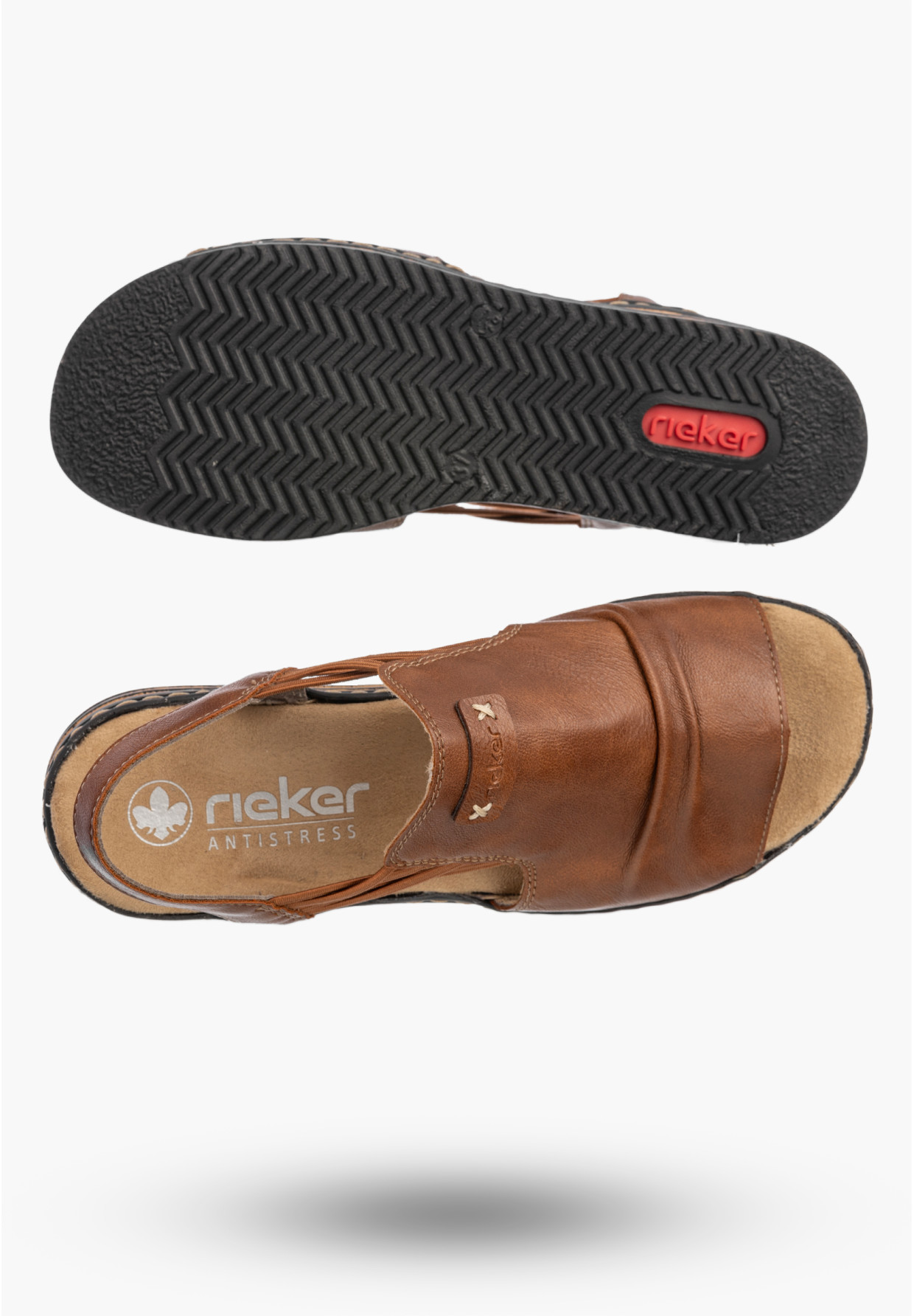 Sandały Damskie Ekoskóra RIEKER Buty Na Koturnie Brązowe 62962-22