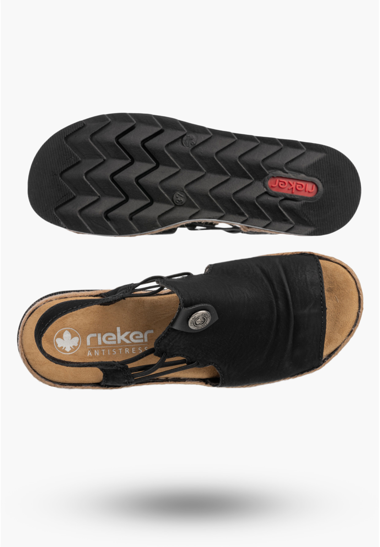Sandały Damskie Ekoskóra RIEKER Buty Na Koturnie Czarne V7972-00