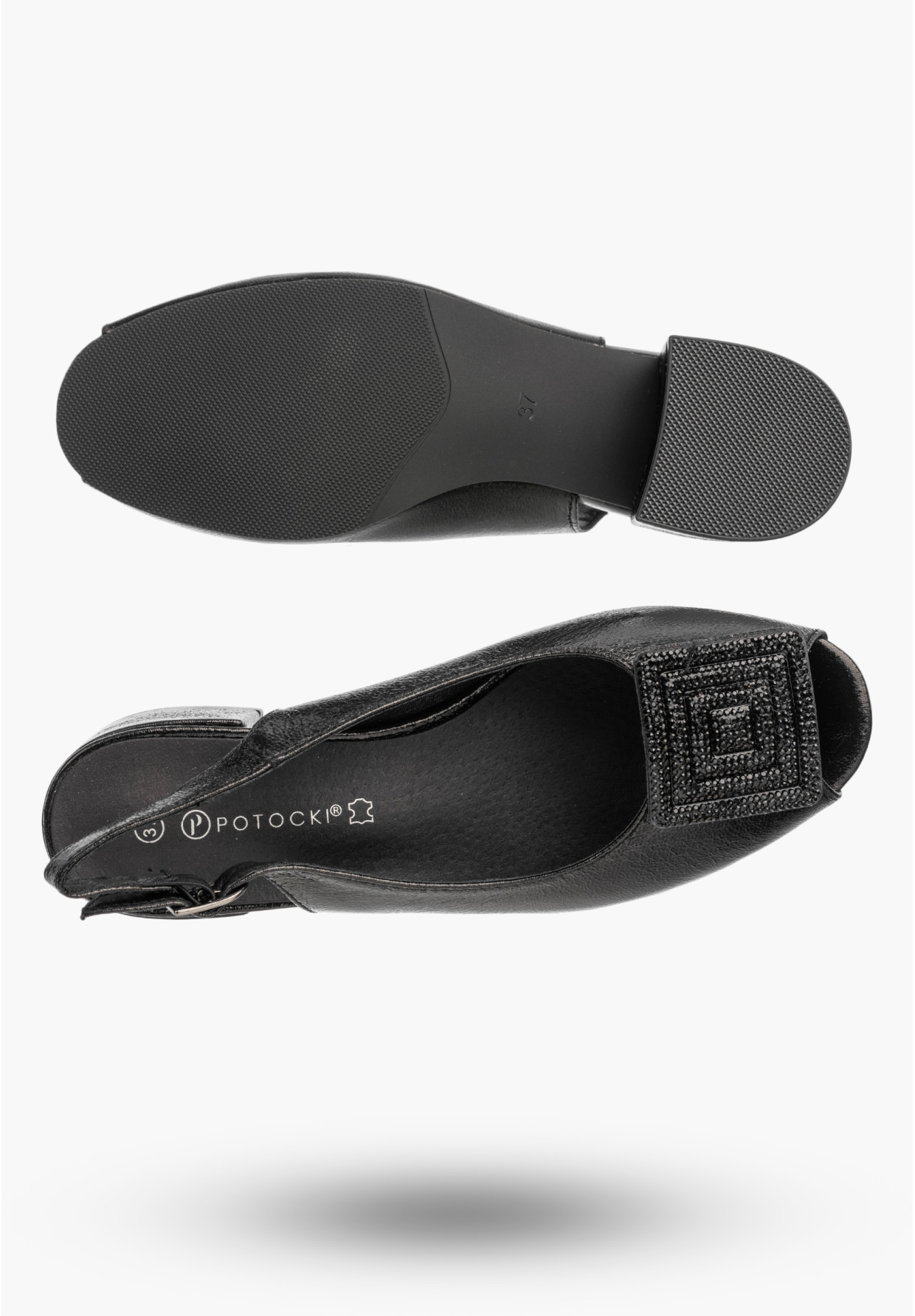 Sandały Damskie Buty Na Niskim Obcasie Skórzana Wkładka Czarne Potocki 26-12809BK