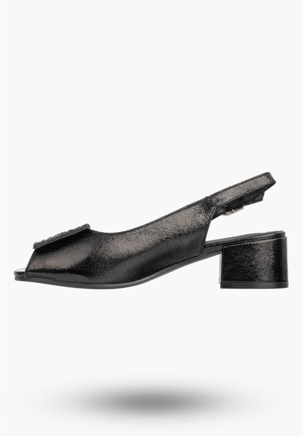 Sandały Damskie Buty Na Niskim Obcasie Skórzana Wkładka Czarne Potocki 26-12809BK