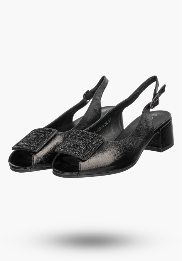 Sandały Damskie Buty Na Niskim Obcasie Skórzana Wkładka Czarne Potocki 26-12809BK