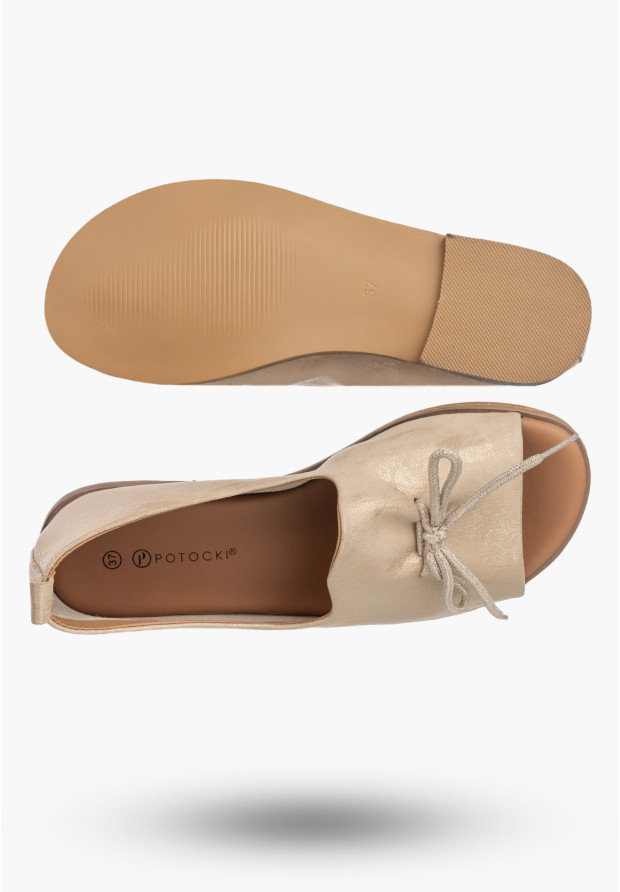 Półbuty Damskie Skórzane Wsuwane Eleganckie Buty Letnie Złote Potocki 26-12824GD