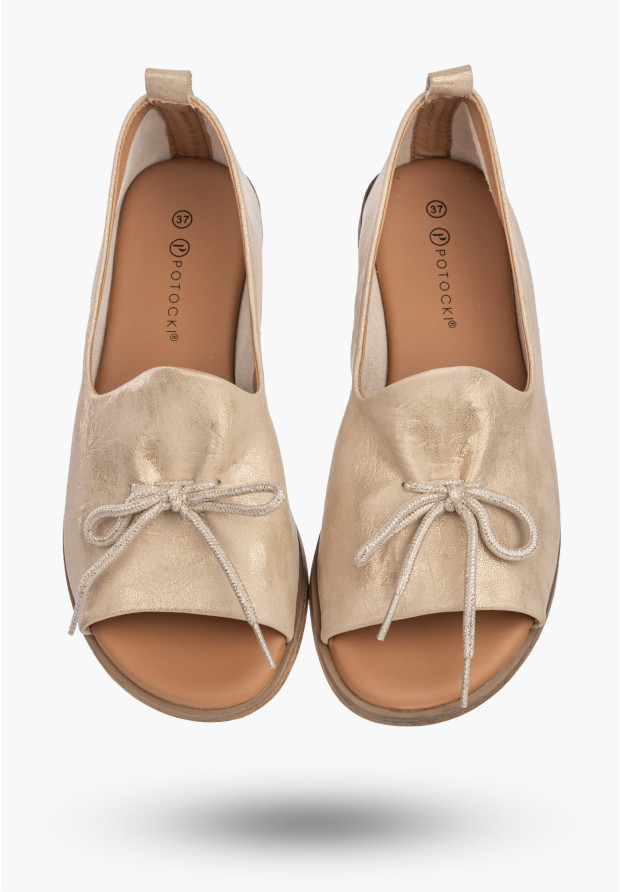 Półbuty Damskie Skórzane Wsuwane Eleganckie Buty Letnie Złote Potocki 26-12824GD